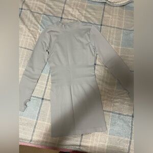 Long-Sleeve Ribbed Mini Dress in Light Gray